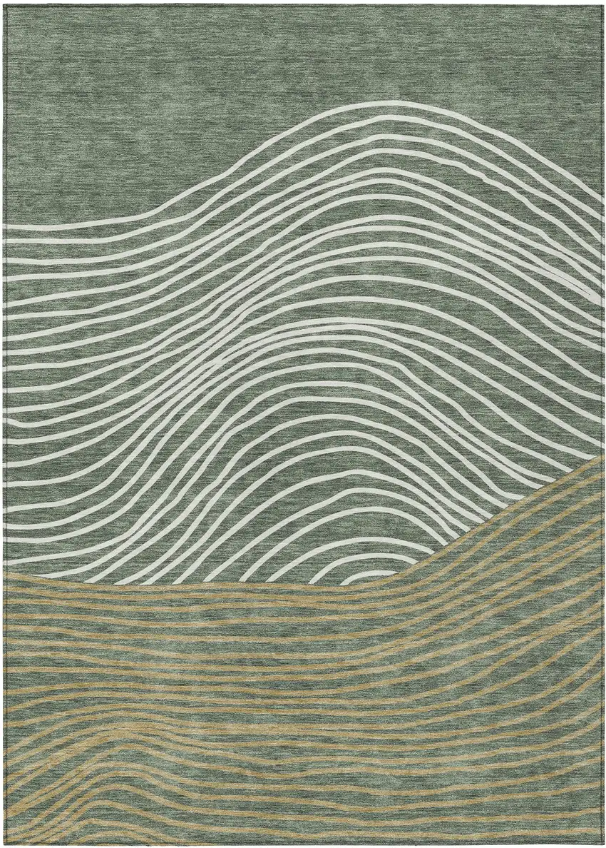 Fern Green Ivory And Gold Striped Washable Indoor Outdoor Area Rug Photo 2