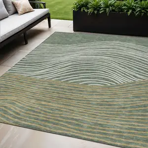 Photo of Fern Green Ivory And Gold Striped Washable Indoor Outdoor Area Rug