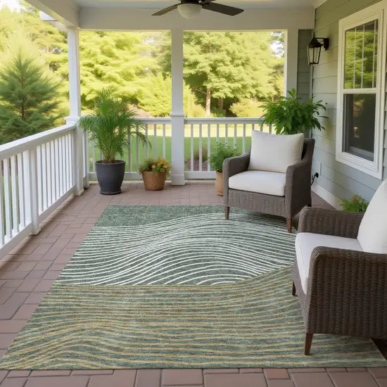 Fern Green Ivory And Gold Striped Washable Indoor Outdoor Area Rug Photo 9