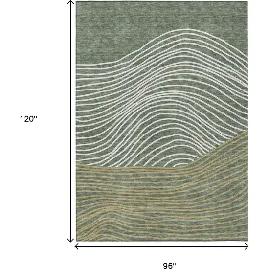 Fern Green Ivory And Gold Striped Washable Indoor Outdoor Area Rug Photo 3