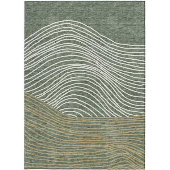 Fern Green Ivory And Gold Striped Washable Indoor Outdoor Area Rug Photo 4