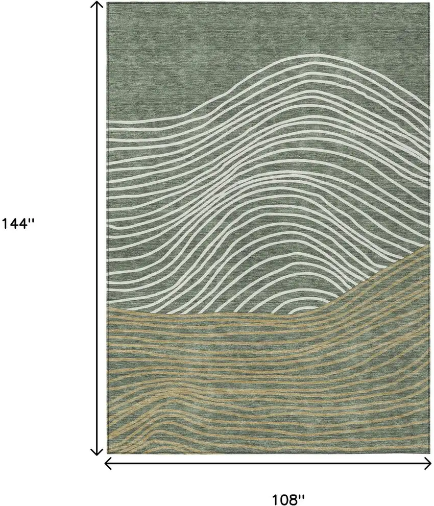 Fern Green Ivory And Gold Striped Washable Indoor Outdoor Area Rug Photo 3