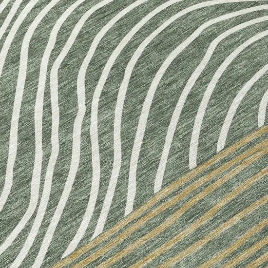 Fern Green Ivory And Gold Striped Washable Indoor Outdoor Area Rug Photo 7