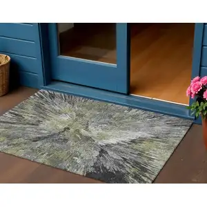 Photo of Fern Green Ivory And Gray Abstract Washable Indoor Outdoor Area Rug
