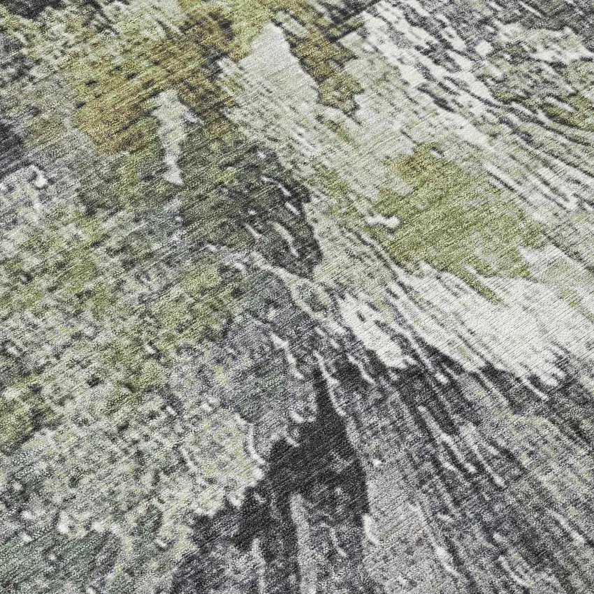 Fern Green Ivory And Gray Abstract Washable Indoor Outdoor Area Rug Photo 6
