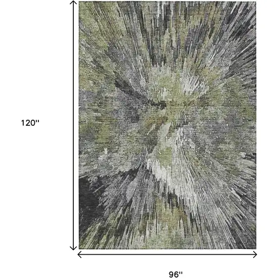 Fern Green Ivory And Gray Abstract Washable Indoor Outdoor Area Rug Photo 3