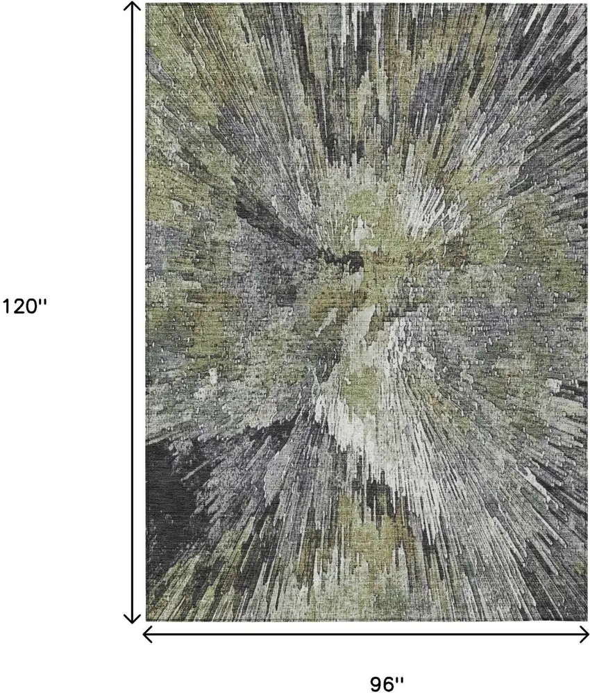 Fern Green Ivory And Gray Abstract Washable Indoor Outdoor Area Rug Photo 3