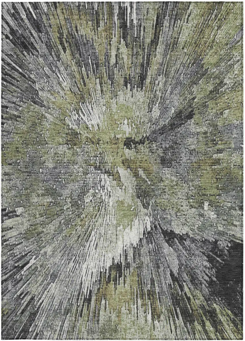 Fern Green Ivory And Gray Abstract Washable Indoor Outdoor Area Rug Photo 4