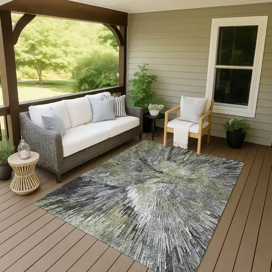 Fern Green Ivory And Gray Abstract Washable Indoor Outdoor Area Rug Photo 7