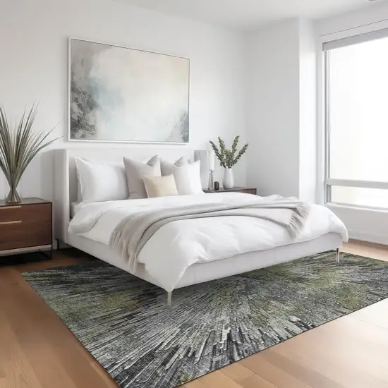 Fern Green Ivory And Gray Abstract Washable Indoor Outdoor Area Rug Photo 8