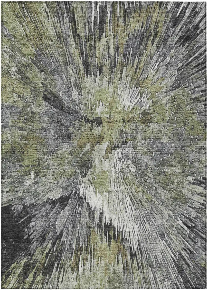 Fern Green Ivory And Gray Abstract Washable Indoor Outdoor Area Rug Photo 2