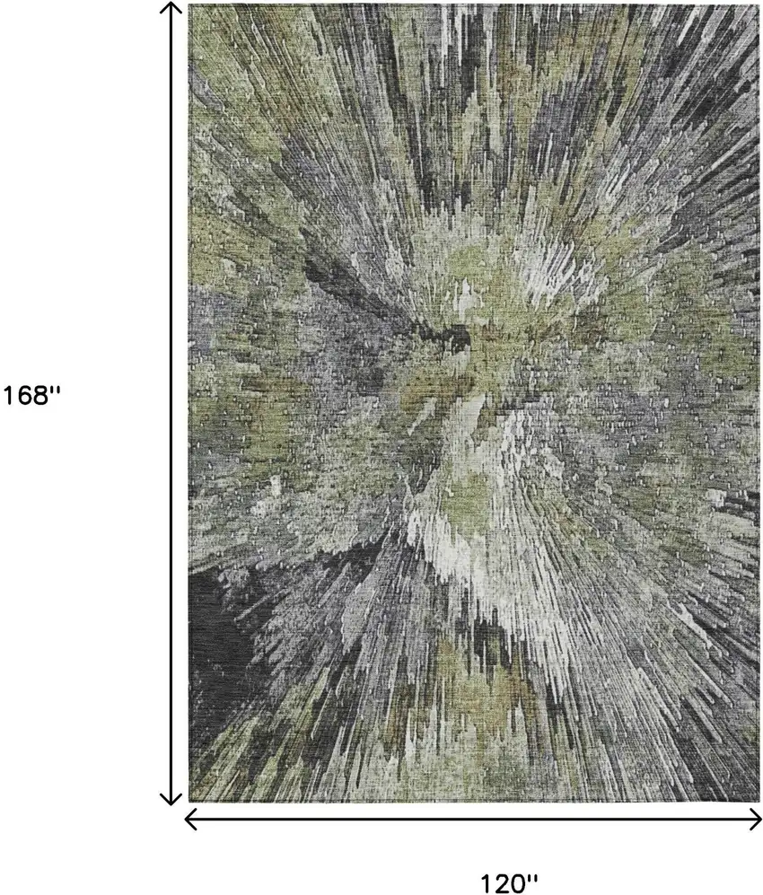 Fern Green Ivory And Gray Abstract Washable Indoor Outdoor Area Rug Photo 3