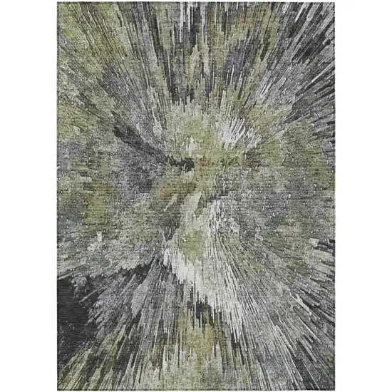 Fern Green Ivory And Gray Abstract Washable Indoor Outdoor Area Rug Photo 2