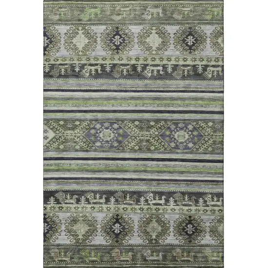 Fern Green Ivory And Gray Medallion Washable Area Rug With UV Protection Photo 3