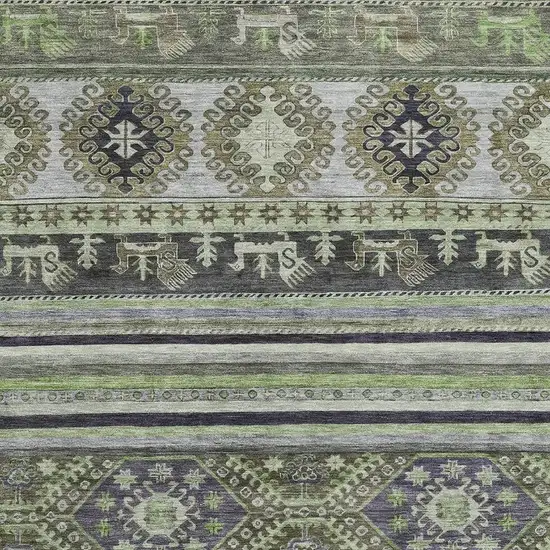 Fern Green Ivory And Gray Medallion Washable Area Rug With UV Protection Photo 2