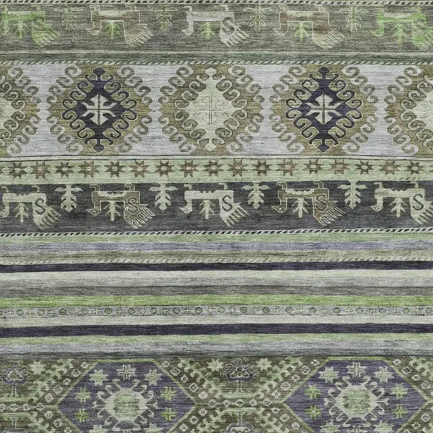 Fern Green Ivory And Gray Medallion Washable Area Rug With UV Protection Photo 2