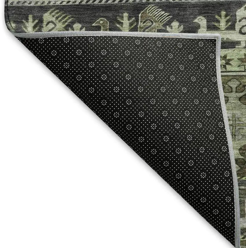 Fern Green Ivory And Gray Medallion Washable Area Rug With UV Protection Photo 6