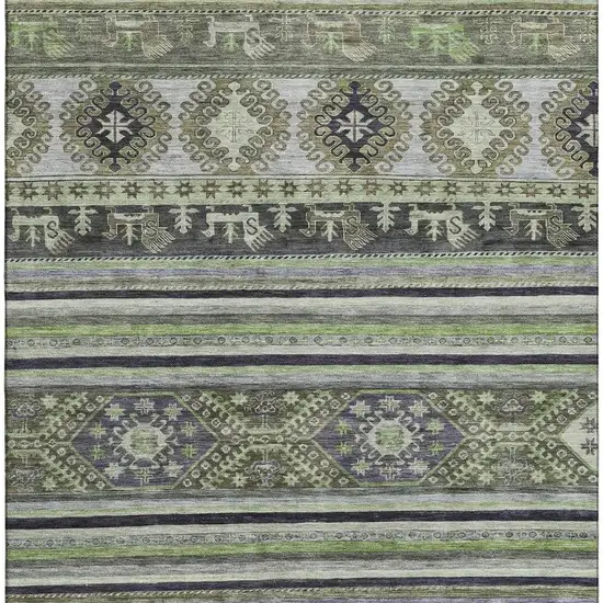 Fern Green Ivory And Gray Medallion Washable Area Rug With UV Protection Photo 3