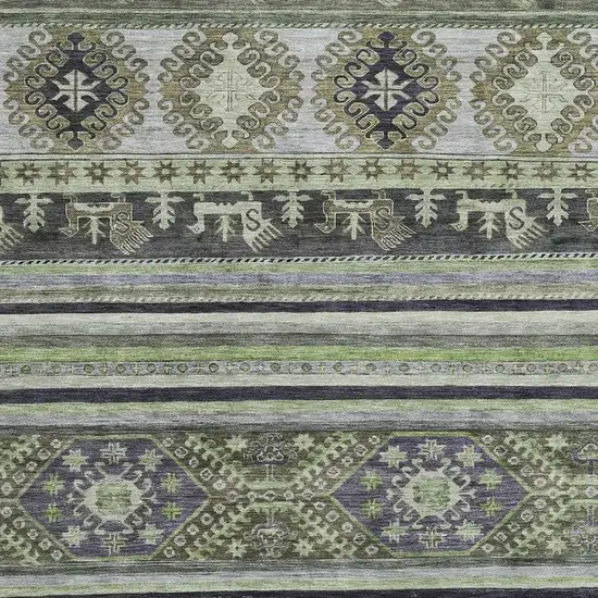 Fern Green Ivory And Gray Medallion Washable Area Rug With UV Protection Photo 2