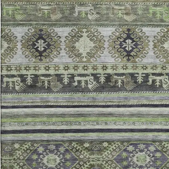 Fern Green Ivory And Gray Medallion Washable Area Rug With UV Protection Photo 2