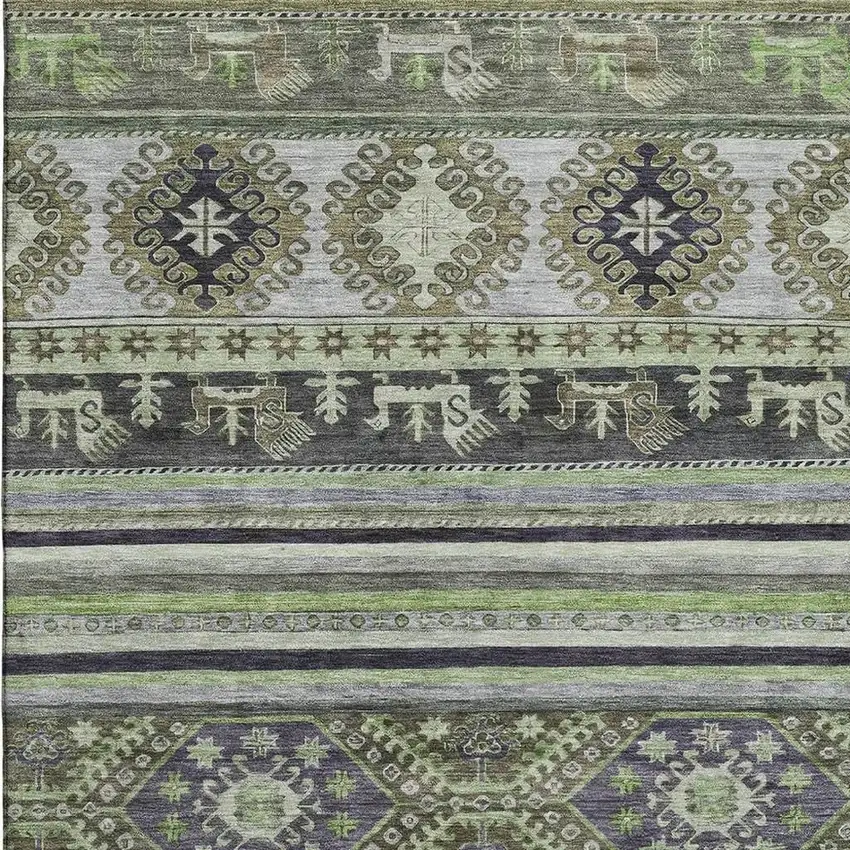 Fern Green Ivory And Gray Medallion Washable Area Rug With UV Protection Photo 2