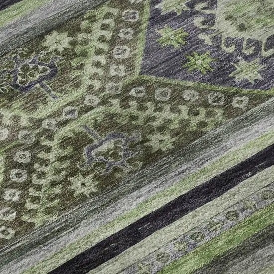 Fern Green Ivory And Gray Medallion Washable Area Rug With UV Protection Photo 9