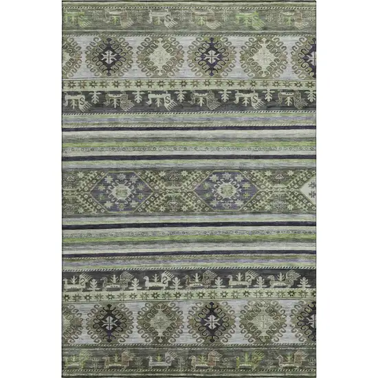 Fern Green Ivory And Gray Medallion Washable Area Rug With UV Protection Photo 1