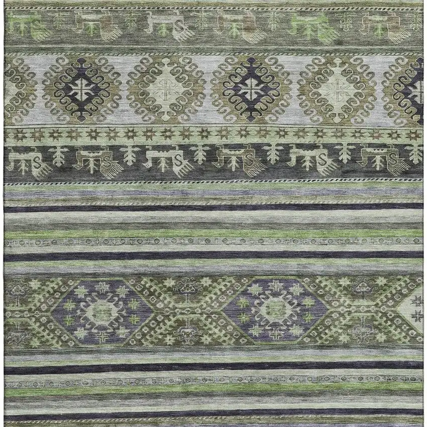 Fern Green Ivory And Gray Medallion Washable Area Rug With UV Protection Photo 2