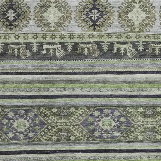 Fern Green Ivory And Gray Medallion Washable Area Rug With UV Protection Photo 2