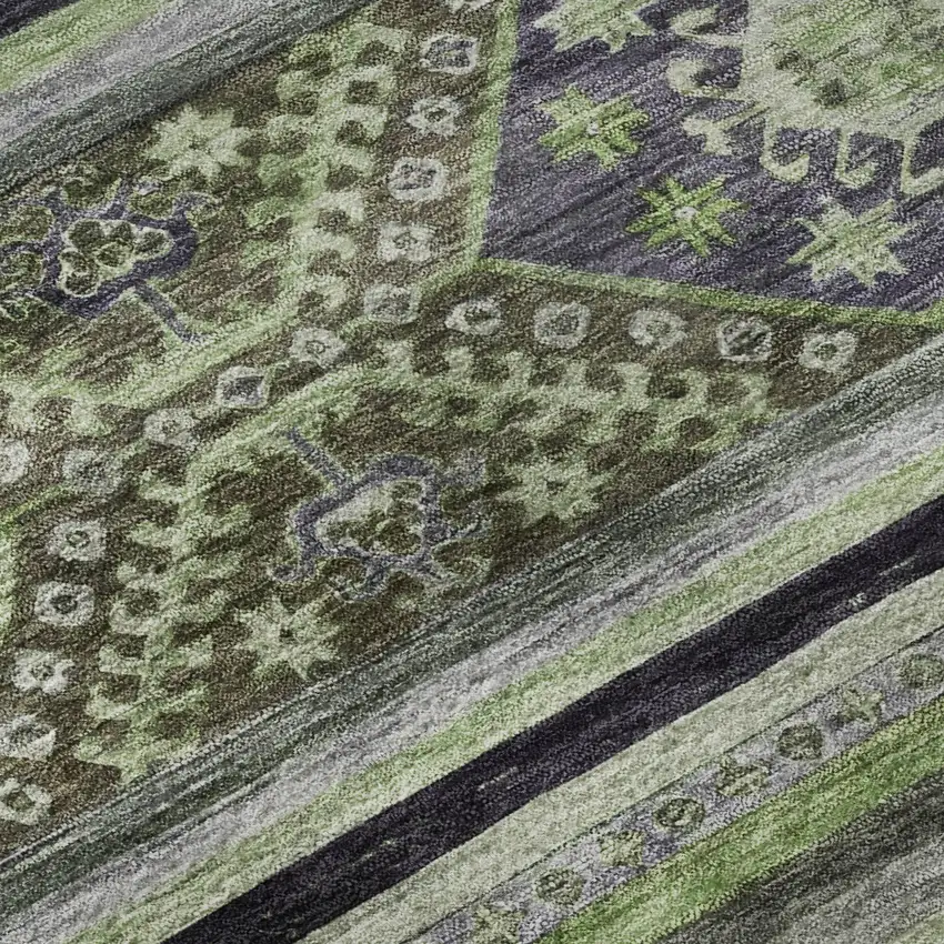 Fern Green Ivory And Gray Medallion Washable Area Rug With UV Protection Photo 9