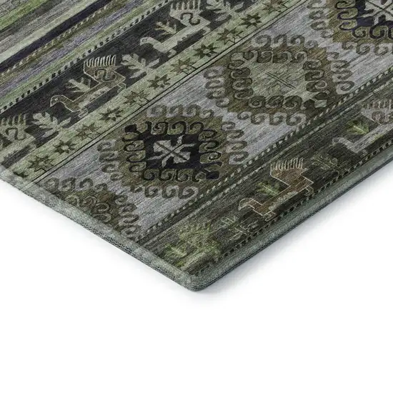 Fern Green Ivory And Gray Medallion Washable Area Rug With UV Protection Photo 7