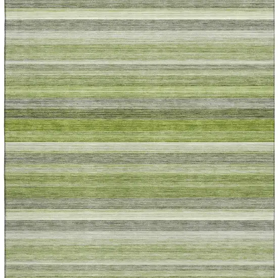 Fern Green Ivory And Gray Striped Washable Area Rug With UV Protection Photo 3