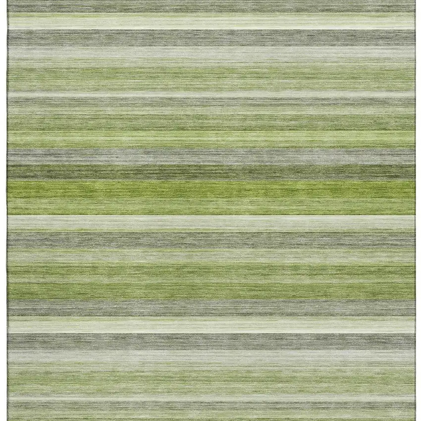 Fern Green Ivory And Gray Striped Washable Area Rug With UV Protection Photo 3