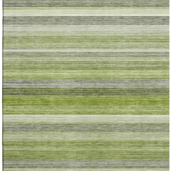 Fern Green Ivory And Gray Striped Washable Area Rug With UV Protection Photo 2
