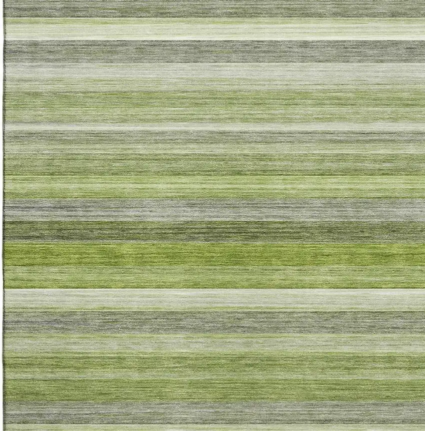 Fern Green Ivory And Gray Striped Washable Area Rug With UV Protection Photo 2