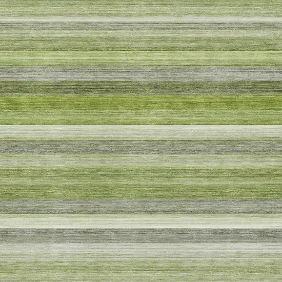 Fern Green Ivory And Gray Striped Washable Area Rug With UV Protection Photo 2