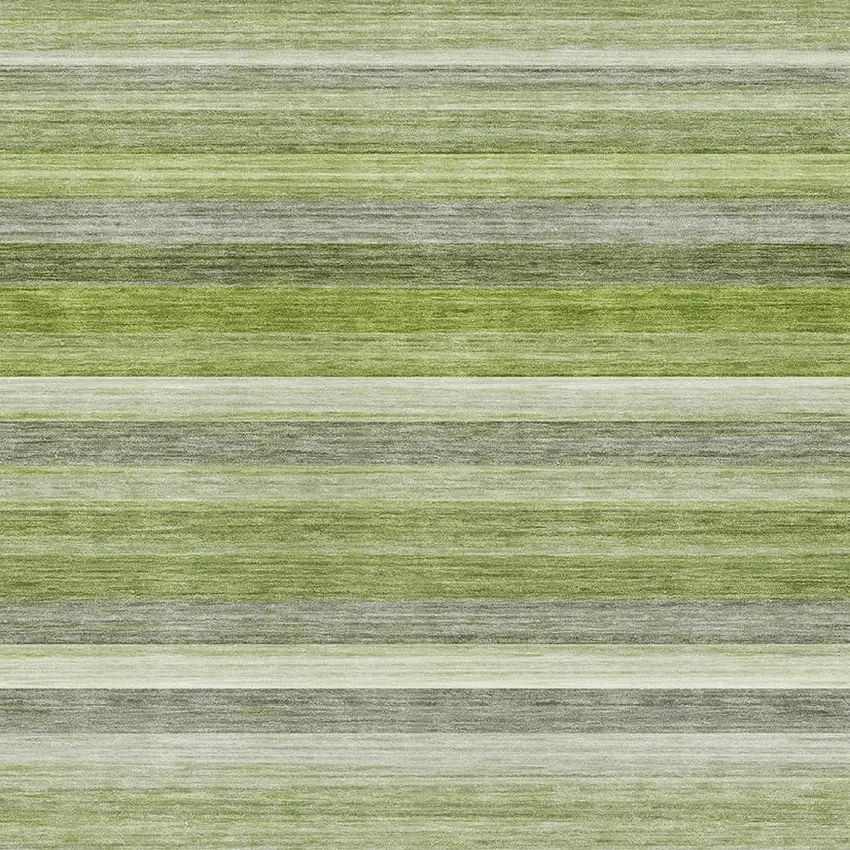 Fern Green Ivory And Gray Striped Washable Area Rug With UV Protection Photo 2