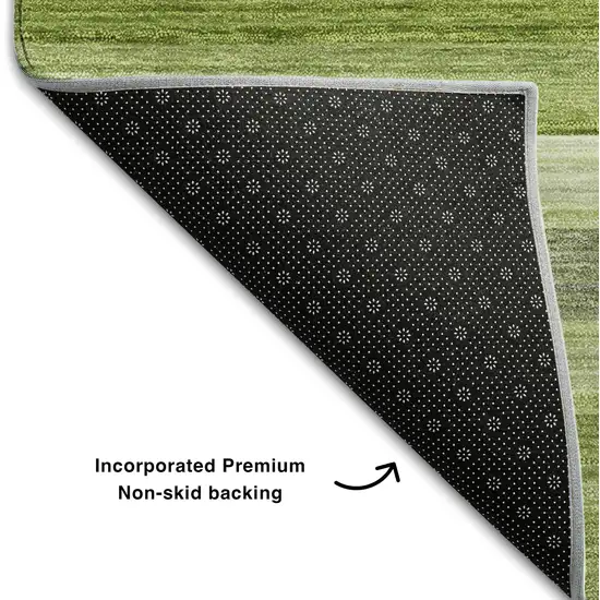 Fern Green Ivory And Gray Striped Washable Area Rug With UV Protection Photo 6