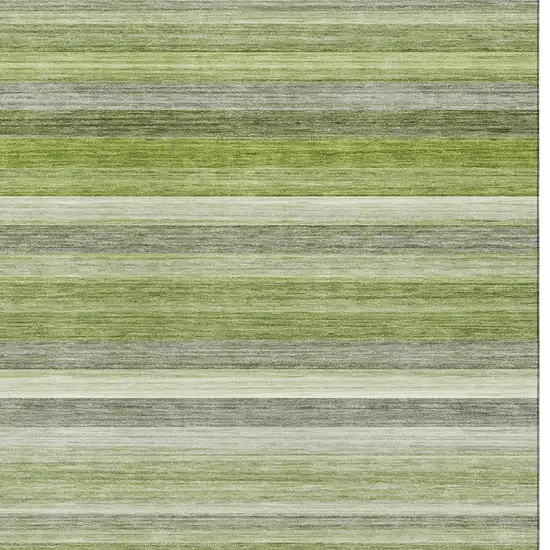 Fern Green Ivory And Gray Striped Washable Area Rug With UV Protection Photo 2
