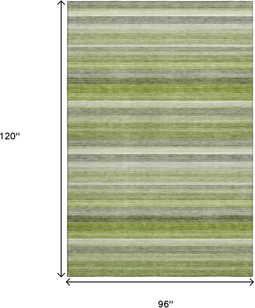 Fern Green Ivory And Gray Striped Washable Area Rug With UV Protection Photo 3