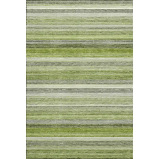 Fern Green Ivory And Gray Striped Washable Area Rug With UV Protection Photo 1