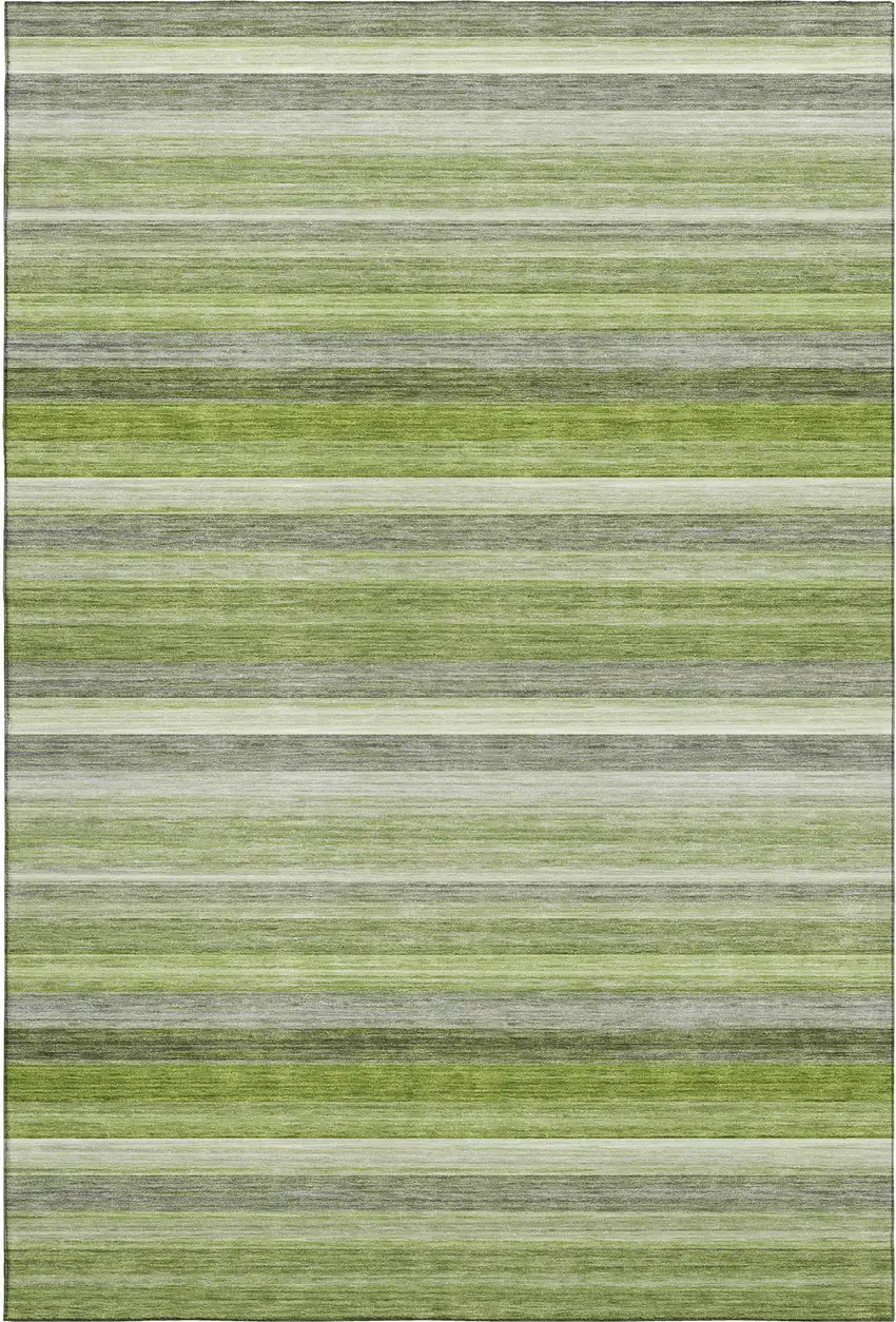 Fern Green Ivory And Gray Striped Washable Area Rug With UV Protection Photo 1