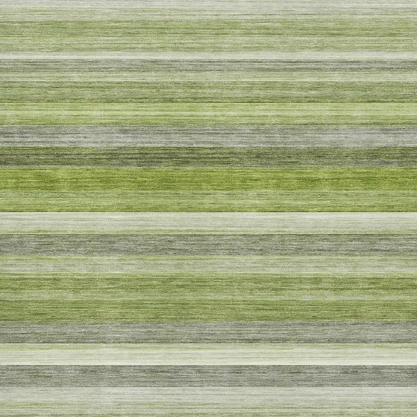 Fern Green Ivory And Gray Striped Washable Area Rug With UV Protection Photo 2