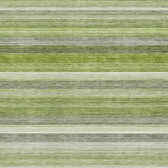 Fern Green Ivory And Gray Striped Washable Area Rug With UV Protection Photo 2