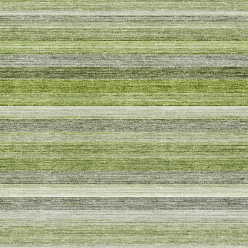 Fern Green Ivory And Gray Striped Washable Area Rug With UV Protection Photo 2