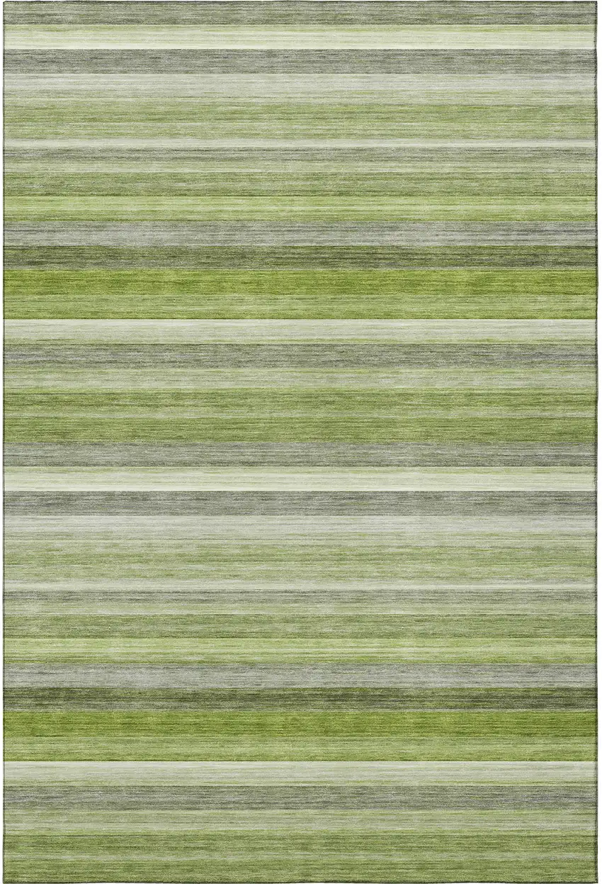 Fern Green Ivory And Gray Striped Washable Area Rug With UV Protection Photo 3