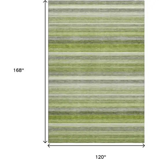 Fern Green Ivory And Gray Striped Washable Area Rug With UV Protection Photo 3