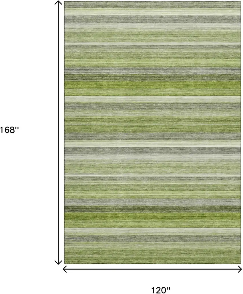Fern Green Ivory And Gray Striped Washable Area Rug With UV Protection Photo 3