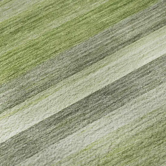 Fern Green Ivory And Gray Striped Washable Area Rug With UV Protection Photo 9