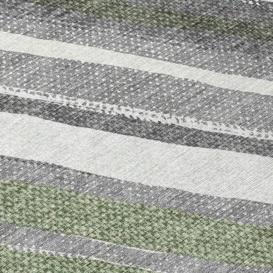 Fern Green Ivory And Gray Striped Washable Indoor Outdoor Area Rug Photo 6